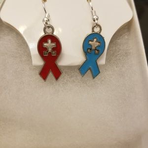 Supporting autism earrings red and blue peirced